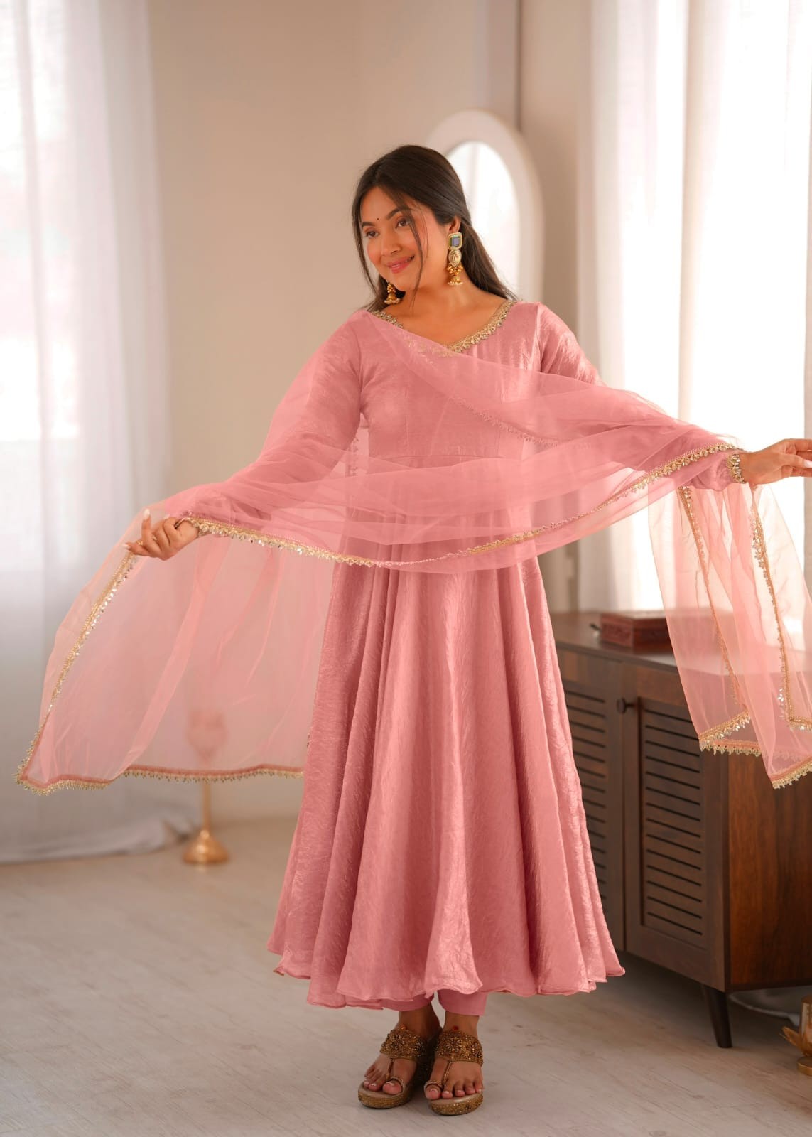 Doremon Crush Gown with Real Mirror Work Lace Border